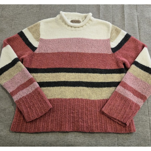 Sweaters - i. e. relaxed Women's Merino Wool Blend Roll Neck Striped Long Sleeve Sweater XL